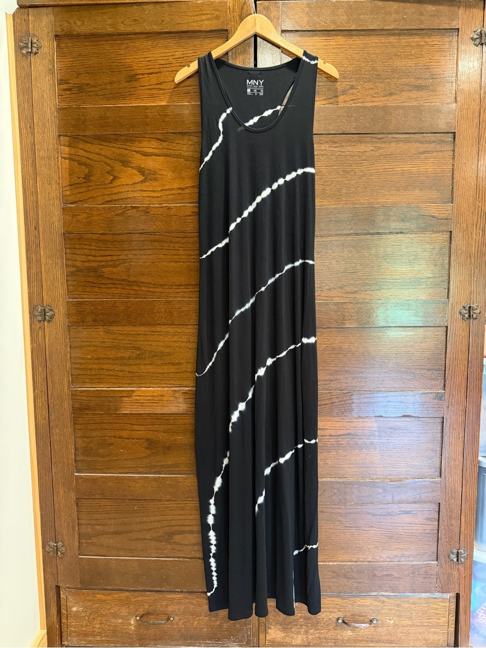 Mark New York XL MNY Black White Tie-Dye Maxi Dress racerback soft stretch long